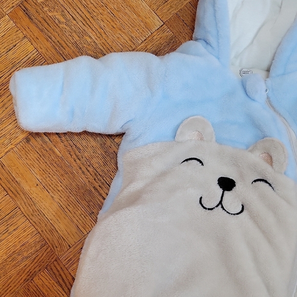 Wonder Nation Blue and Cream Bear Snow Suit 0-3 Months - Picture 6 of 7